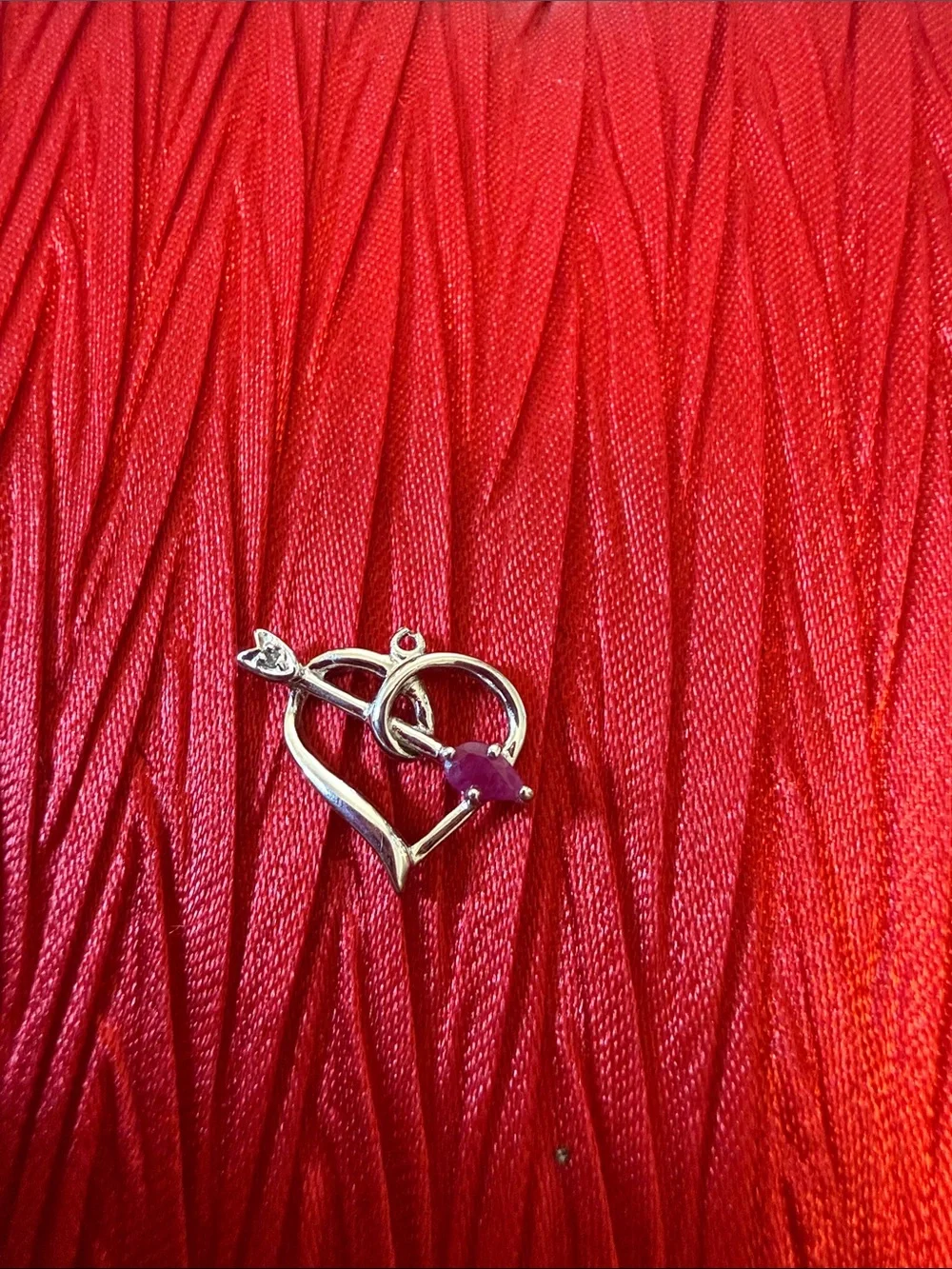 Silver Heart and Ruby and diamond Accent Pendant